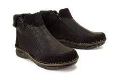 RIEKER 73352-00 black, botki damskie. Czarne botki Rieker, na zimę, bez wzorów, bez obcasa, bez zapięcia. Za 349.90 zł.