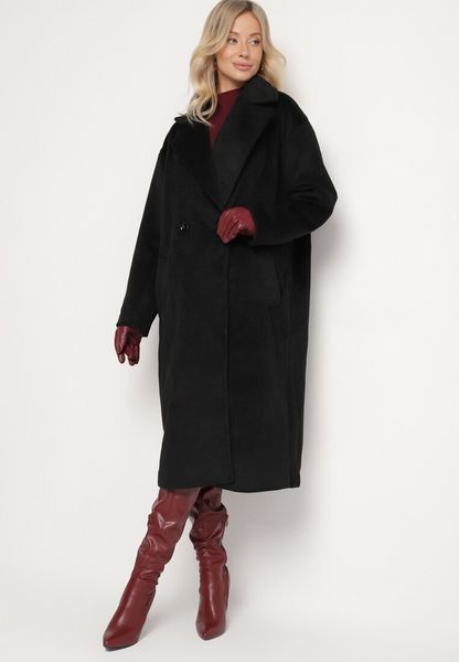 Czarny Dwurzędowy Płaszcz o Prostym Kroju z Kieszeniami Malwivra. Czarne płaszcze Born2be, xl, bez wzorów, bez kaptura. Za 129.99 zł.
