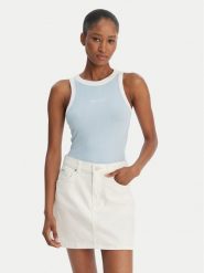 Guess Jeans Top W6GPZ8 KF641 Błękitny Slim Fit. Niebieskie topy Guess Jeans, xs, z aplikacjami, z bawełny, bez kołnierzyka, bez ramiączek. Za 159.99 zł.