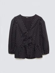 Bluzka damska z baskinką w kropki czarna Sori 906. Czarne bluzki Big Star, l, bez wzorów, z bawełny, eleganckie, bez kołnierzyka, bez ramiączek. Za 199.99 zł.