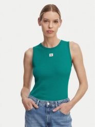 Calvin Klein Jeans Top LV047F246G Zielony ciemny Slim Fit. Zielone topy Calvin Klein Jeans, l, bez wzorów, z bawełny, bez kołnierzyka, bez ramiączek. Za 169.99 zł.