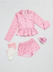 Piżama dwuczęściowa Barbie - różowy. Czerwone piżamy Sinsay, bez wzorów, bez ramiączek. Za 59.99 zł.