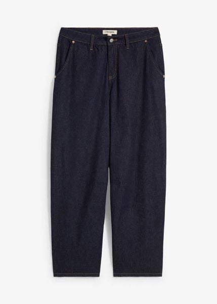 Dżinsy Balloon mid waist, cropped. Niebieskie jeansy bonprix, bez wzorów. Za 147.99 zł.