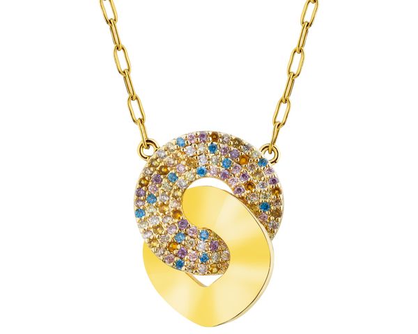 Naszyjnik z mosiądzu pozłacany z cyrkoniami - koła. Naszyjniki Artelioni, z cyrkonią, pozłacane. Za 189.00 zł.