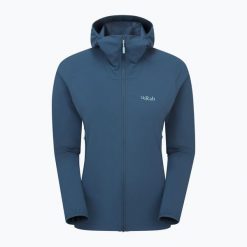 Kurtka softshell damska Rab Borealis Hoody. Niebieskie kurtki sportowe RAB, bez wzorów, z softshellu, bez kaptura, trekkingowe. Za 489.99 zł.
