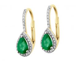 Kolczyki z żółtego złota z diamentami i szmaragdami - próba 585. Żółte kolczyki Apart, z diamentem, złote. Za 4,090.00 zł.