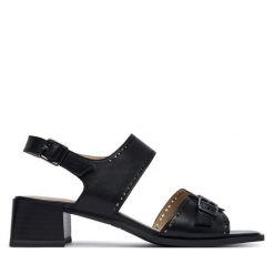 Sandały Caprice. Czarne sandały Caprice, bez wzorów, bez obcasa, na słupku, bez zapięcia. Za 339.99 zł.