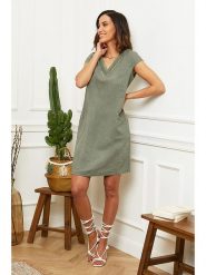 Le Monde du Lin Lniana sukienka w kolorze oliwkowym rozmiar: 36/38. Brązowe sukienki Le Monde du Lin, na co dzień, bez wzorów, ze lnu, klasyczne, bez kołnierzyka, bez ramiączek, mini, proste. Za 130.99 zł.