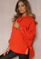 Pomarańczowa Bluza Oversize z Kapturem Liiza. Brązowe bluzy Renee, m, bez wzorów, z bawełny, z kapturem. Za 89.99 zł.
