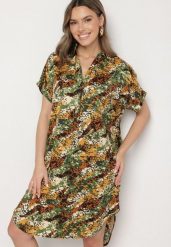 Zielona Pudełkowa Sukienka z Wiskozy w Dekoltem w Serek Rinalissa. Zielone sukienki Born2be, na co dzień, l, bez wzorów, z wiskozy, eleganckie, bez kołnierzyka, bez ramiączek, midi. Za 59.99 zł.