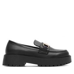 Loafersy DeeZee. Czarne czółenka DeeZee, bez wzorów, bez obcasa, na obcasie, bez zapięcia. Za 149.99 zł.