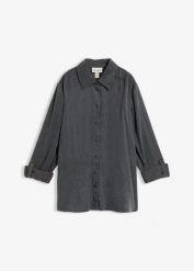 Bluzka koszulowa z lejącego materiału cupro. Szare bluzki bonprix, bez wzorów, z wiskozy, bez kołnierzyka, bez ramiączek. Za 229.99 zł.