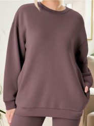 Bluza - brązowy. Brązowe bluzy Sinsay, l, bez wzorów, bez kaptura. W wyprzedaży za 19.99 zł.
