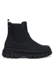 Tommy Hilfiger Botki T3X5-34130-1355999 D Czarny. Czarne botki TOMMY HILFIGER, bez wzorów, z tworzywa sztucznego, bez obcasa, na płaskiej podeszwie, bez zapięcia. Za 489.99 zł.