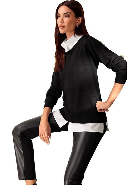 Heine Sweter w kolorze czarno-białym rozmiar: 40. Czarne swetry Heine, z aplikacjami, z wełny, bez ramiączek. Za 113.90 zł.