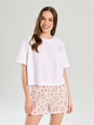 Bawełniana piżama dwuczęściowa Miffy - biały. Białe piżamy Sinsay, bez wzorów, z bawełny, bez ramiączek. Za 49.99 zł.