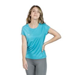 Koszulka damska Izas Creus. Niebieskie bluzki Izas, l, bez wzorów, sportowe, bez kołnierzyka, bez ramiączek. Za 113.00 zł.