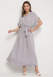 Szara Sukienka z Bawełną i Ozdobnym Paskiem Lunistra. Szare sukienki Born2be, na co dzień, l, z aplikacjami, z bawełny, eleganckie, bez kołnierzyka, bez ramiączek, maxi. Za 69.99 zł.