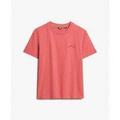 T-shirt z wyblakłym nadrukiem damski Superdry Essential. Czerwone t-shirty Superdry, bez wzorów, bez kołnierzyka, bez ramiączek. W wyprzedaży za 117.40 zł.