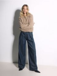 Jeansy wide leg z zakładkami - granatowy. Niebieskie jeansy Reserved, bez wzorów. Za 149.99 zł.