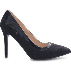 Czarne klasyczne szpilki Montr. Czarne szpilki ButyModne, bez wzorów, klasyczne, ze szpiczastym noskiem, bez obcasa, na obcasie, bez zapięcia. Za 59.00 zł.