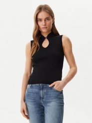 Guess Bluzka W5GR10 Z3L10 Czarny Regular Fit. Czarne bluzki Guess, l, z aplikacjami, z wiskozy, bez kołnierzyka, bez ramiączek. Za 210.99 zł.