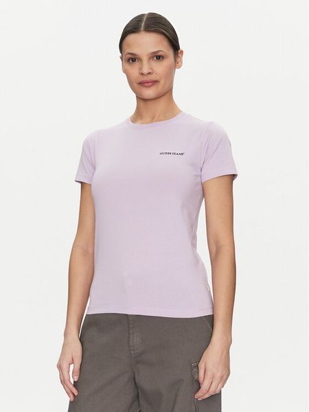 Guess Jeans T-Shirt W4YI02 J1314 Fioletowy Slim Fit. Fioletowe t-shirty Guess Jeans, m, z aplikacjami, z bawełny, bez kołnierzyka, bez ramiączek. Za 109.99 zł.