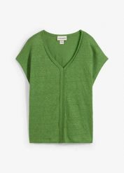 Bluzka z czystego lnu. Zielone bluzki bonprix, bez wzorów, ze lnu, bez kołnierzyka, bez ramiączek. Za 69.99 zł.