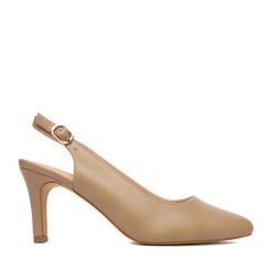 Szpilki JENNY. Brązowe szpilki Jenny, bez wzorów, bez obcasa, na szpilce, bez zapięcia. Za 129.99 zł.