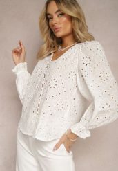 Biała Koszula z Bawełny o Haftowanym Wykończeniu Haliatia. Białe koszule Renee, m, bez wzorów, z bawełny, bez kołnierzyka, bez ramiączek. Za 54.99 zł.