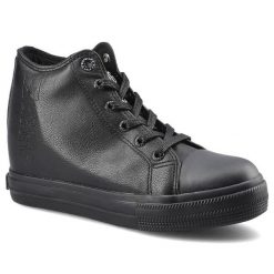 Czarne Sneakersy Damskie Big Star Stylowe Obuwie. Czarne botki Big Star, ze skóry ekologicznej, bez obcasa, na koturnie, bez zapięcia. Za 109.00 zł.