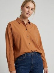 MOSS COPENHAGEN Koszula "Ghina" w kolorze karmelowym rozmiar: M/L. Brązowe koszule Moss Copenhagen, l, bez wzorów, z bawełny, bez kołnierzyka, bez ramiączek. Za 161.82 zł.