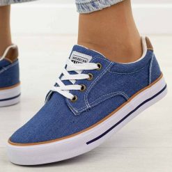 Jeansowe trampki damskie American Club Lh124. Niebieskie trampki American CLUB, bez wzorów, z jeansu, bez zapięcia. Za 99.00 zł.