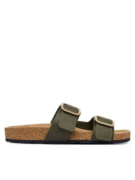 Tommy Hilfiger Klapki Leather Double Strap Cork Sandals FW0FW09118 Zielony. Zielone klapki TOMMY HILFIGER, bez wzorów, ze skóry, bez obcasa. Za 237.99 zł.