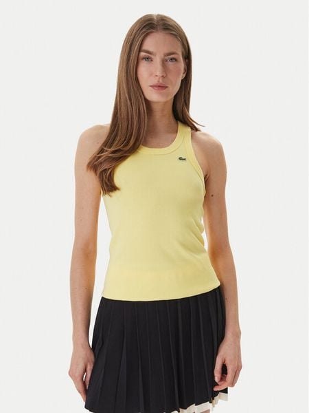 Lacoste Top TF5388 Żółty Slim Fit. Żółte topy Lacoste, bez wzorów, z bawełny, bez kołnierzyka, bez ramiączek. Za 188.99 zł.
