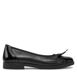Baleriny Tamaris. Czarne baleriny Tamaris, bez wzorów, bez obcasa. Za 299.99 zł.