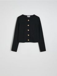 Marynarka z ozdobnymi guzikami - czarny. Czarne marynarki i żakiety Reserved, l, bez wzorów, z dzianiny. W wyprzedaży za 89.99 zł.