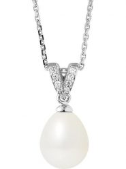 Pearl Addict Srebrny naszyjnik z perłą - dł. 42 cm rozmiar: onesize. Białe naszyjniki Pearl Addict, z cyrkonią, srebrne. Za 217.99 zł.