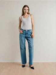 Jeansy straight low waist - niebieski. Niebieskie jeansy Sinsay, l, bez wzorów. Za 59.99 zł.