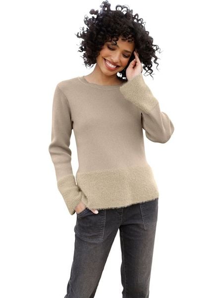 Heine Sweter w kolorze beżowym rozmiar: 48. Brązowe swetry Heine, bez wzorów, prążkowane, bez ramiączek. Za 59.95 zł.