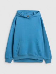 4F Bluza dresowa loose z kapturem damska - niebieska L. Niebieskie bluzy 4f, l, bez wzorów, z dresówki, z kapturem. Za 199.99 zł.