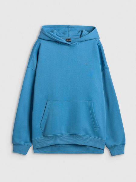 4F Bluza dresowa loose z kapturem damska - niebieska L. Niebieskie bluzy 4f, l, bez wzorów, z dresówki, z kapturem. Za 199.99 zł.