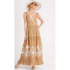 SUKIENKA LE COEUR Twinset. Brązowe sukienki Twinset, na imprezę, l, z aplikacjami, z bawełny, bez kołnierzyka, bez ramiączek, maxi. Za 707.40 zł.