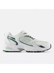 New Balance Sneakersy "530" w kolorze biało-zielonym rozmiar: 40,5. Białe trampki New Balance, bez wzorów, z materiału, bez zapięcia. Za 400.89 zł.