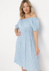 Niebieska Sukienka Midi z Wiskozy Hiszpanka w Kwiatowy Print Oserafia. Niebieskie sukienki Born2be, m, bez wzorów, z wiskozy, boho, bez kołnierzyka, bez ramiączek, midi. Za 54.99 zł.