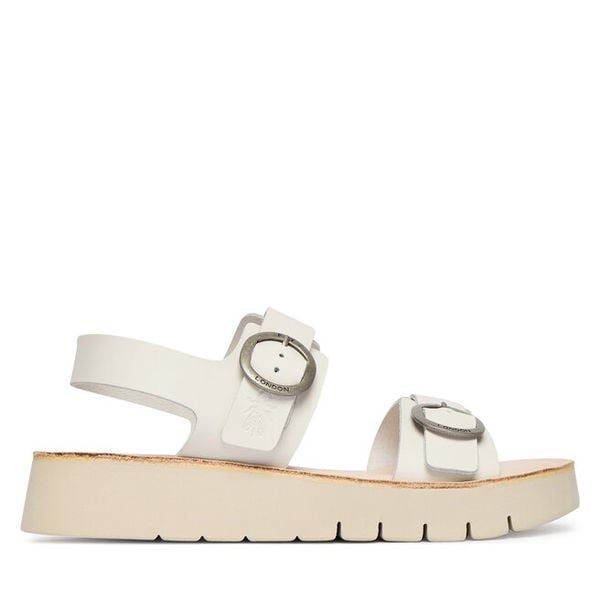 Sandały Fly London. Białe sandały Fly London, bez wzorów, bez obcasa, na płaskiej podeszwie, bez zapięcia. Za 407.99 zł.