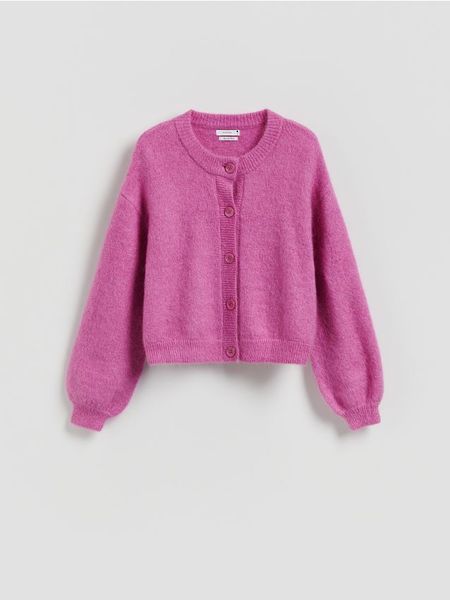 Kardigan z wełną - intensywny róż. Czerwone kardigany Reserved, l, bez wzorów, z dzianiny. Za 279.99 zł.