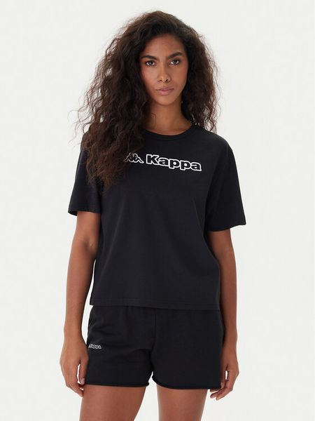 Kappa T-Shirt Frega 351M1KW Czarny Regular Fit. Czarne t-shirty Kappa, m, bez wzorów, z bawełny, bez kołnierzyka, bez ramiączek. Za 59.99 zł.