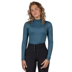 Damskie jeździeckie polo QHP Micah. Niebieskie koszulki polo QHP, na lato, bez wzorów, z elastanu, bez kołnierzyka, bez ramiączek. Za 282.50 zł.