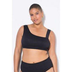 Damska Góra od bikini jedno ramię miękkie miseczki faktura w . Czarne bielizna sportowa Ulla Popken, plus size, bez wzorów, z elastanu. Za 143.99 zł.